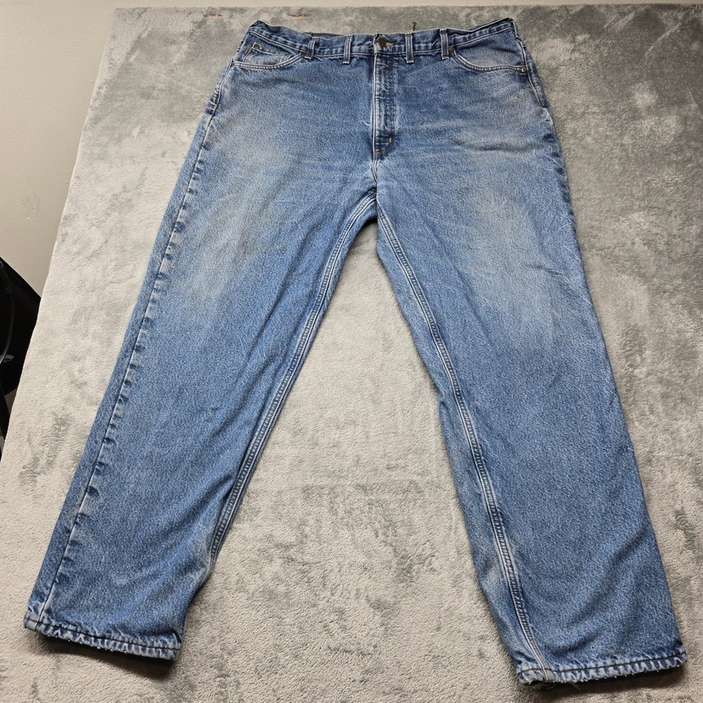 Carhartt Flannel Lined Relaxed Fit Denim Jeans Mens 44x34 Blue B172DST Character